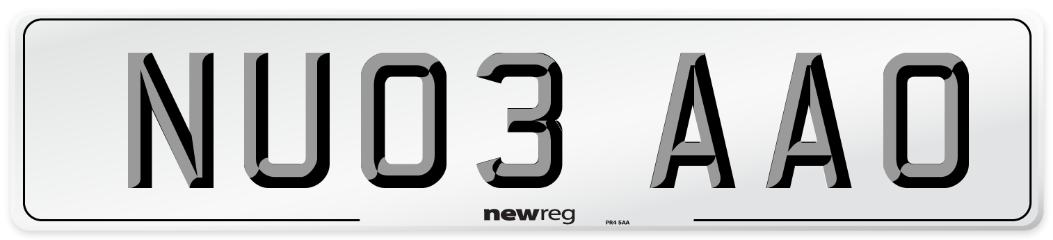 NU03 AAO Number Plate from New Reg